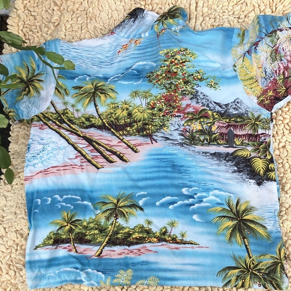 RJC made in Hawaii children’s size 6 rayon aloha shirt  Blue Hawaiian Shirt - Picture 6 of 6